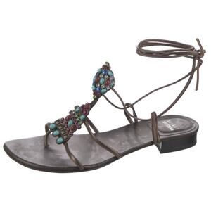 Stuart Weitzman Alaking Crystal Embellished Gladiator Sandal In Brass Mordorf